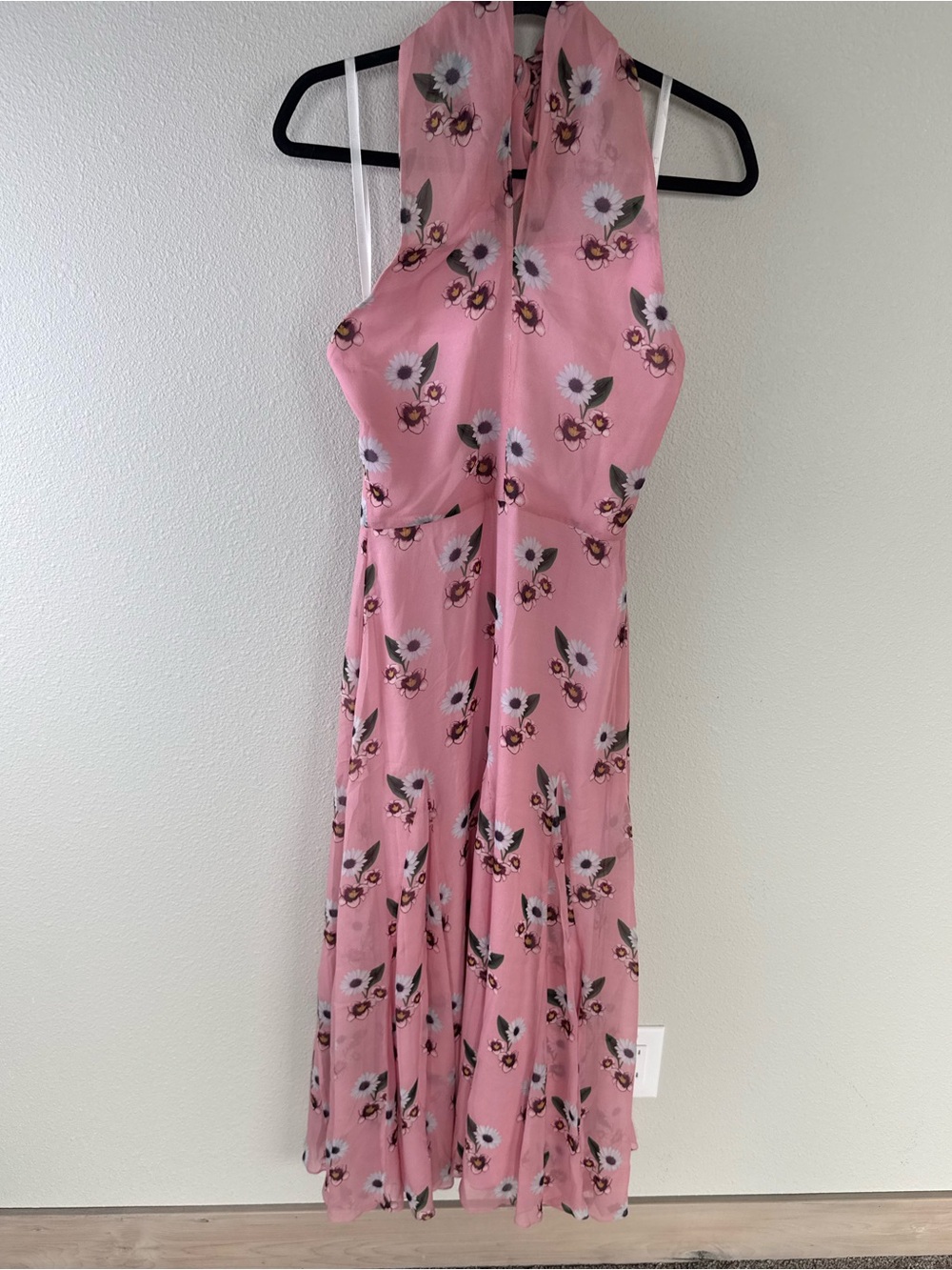 BORGO DE NOR Floral Daisy Print Halter Silk Midi Dress Pink Women’s Size 6
